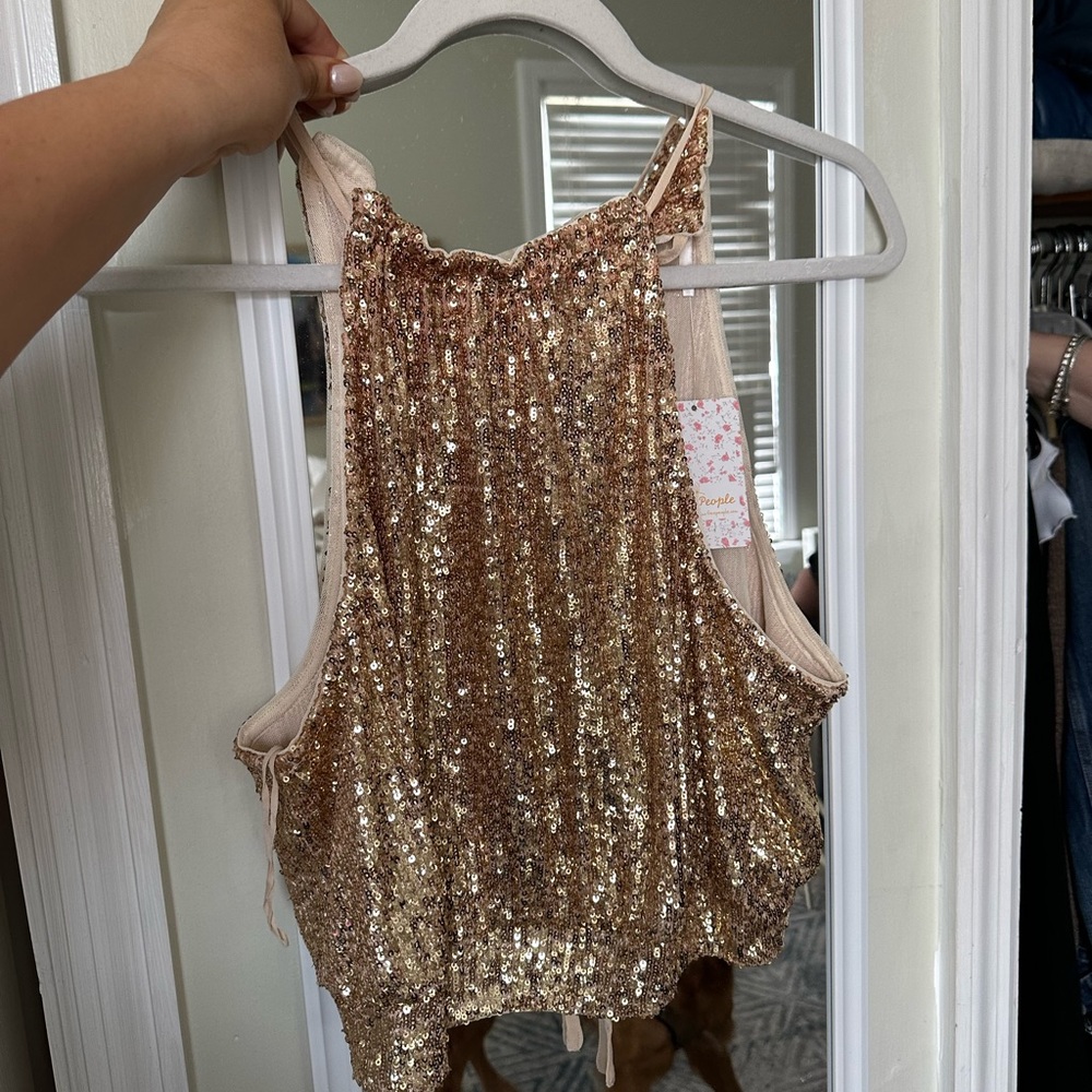Free people sequin lights out halter top size M